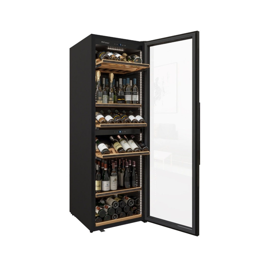 Cantinetta Vinum Design Nera con Maniglia Nera (164 Bottiglie 2 Temp.) Libero Posizionamento