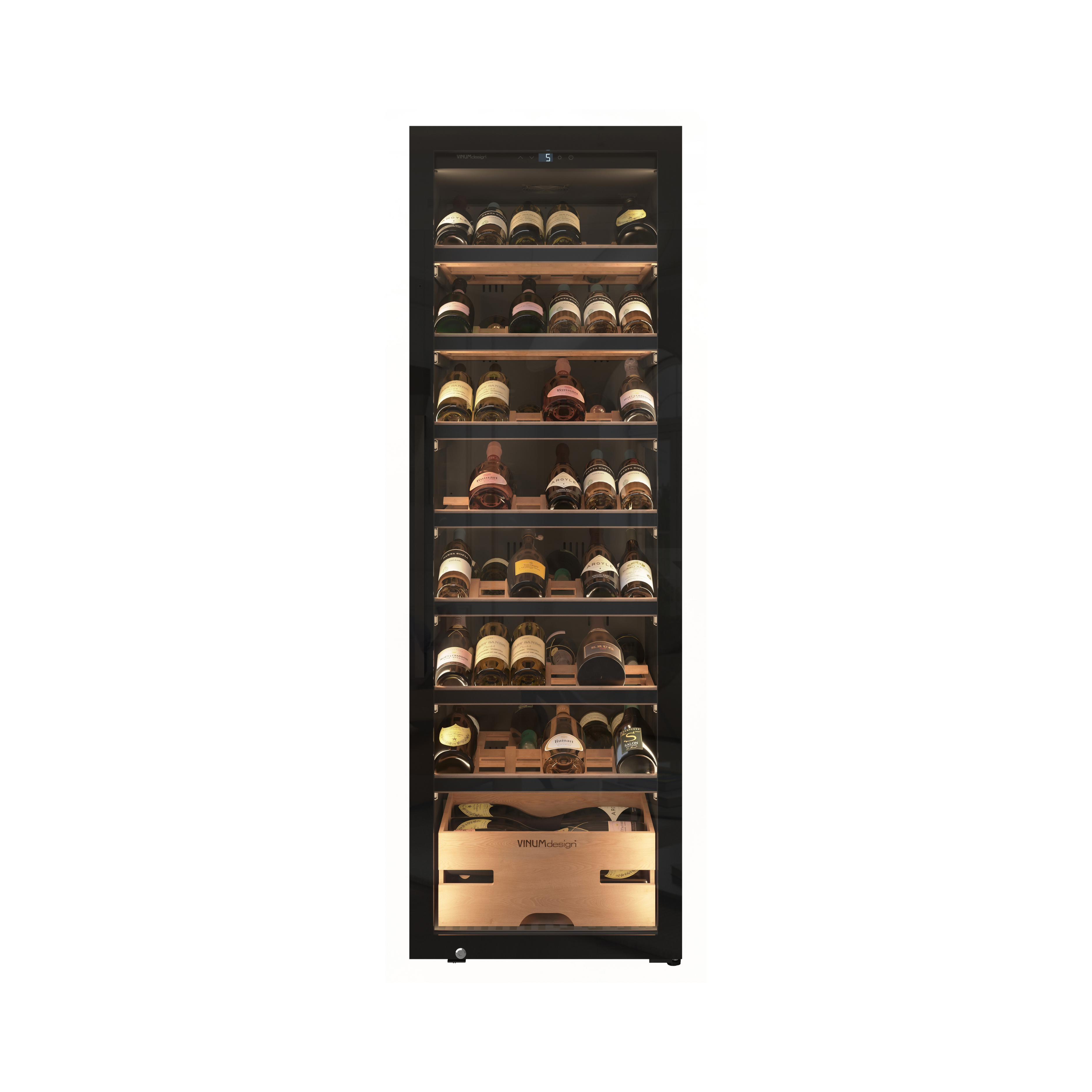 Cantinetta Vinum Design Nera Fulla Glass con Maniglia Nera (170 Bottiglie, 1 Temp.) Libero Posizionamento